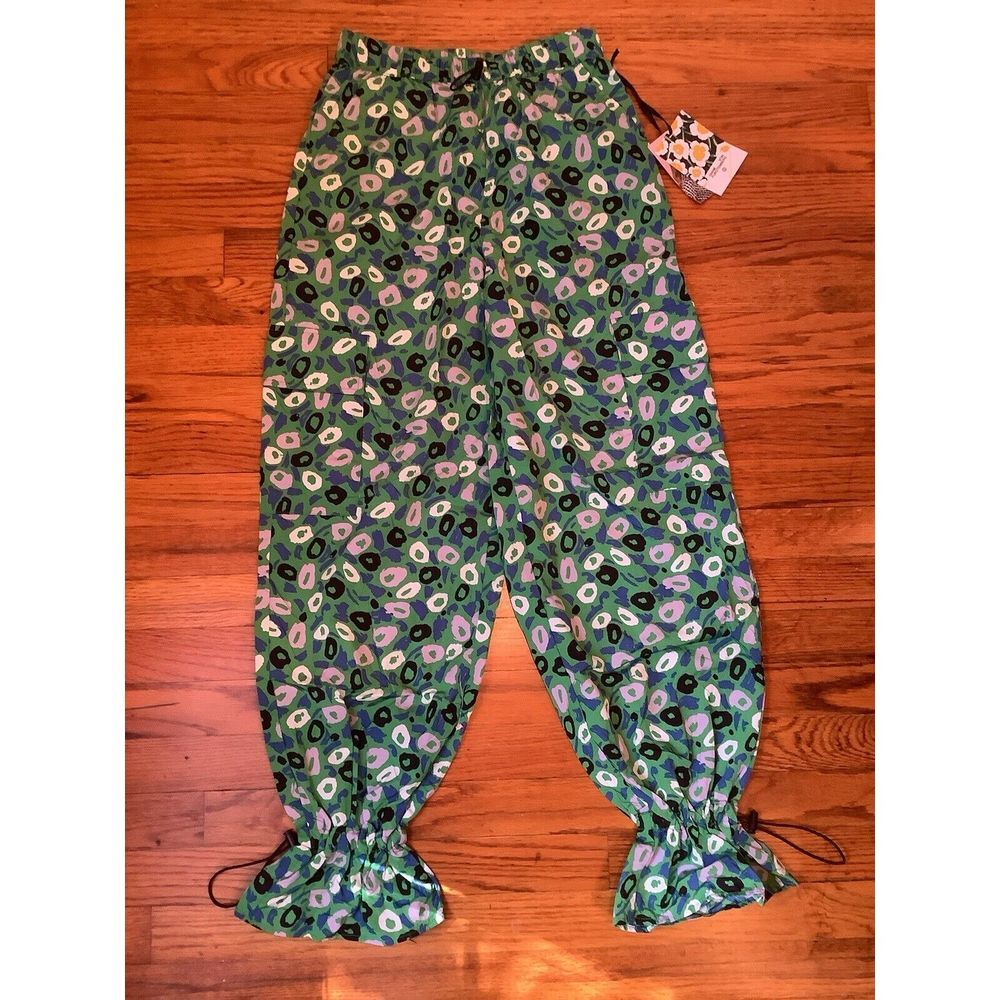 Diane Von Furstenberg Y2k Nylon Jazz Dot Green Cargo Pants Parachute Pant XS New